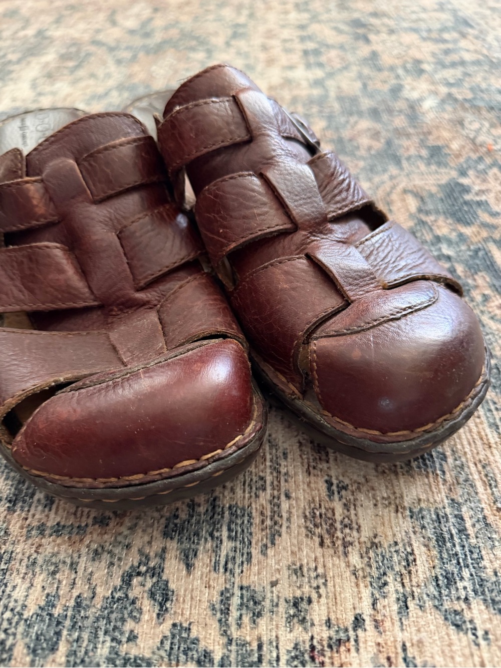 BORN Brown Leather Fisherman Clog Slide On Wedge Mule 11 - Picture 13 of 14